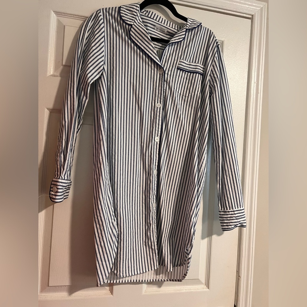 Navy Striped Button-Up Nightshirt